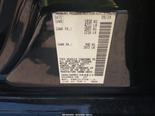 Продажа на аукционе авто 2015 Nissan Altima 2.5 S, vin: 1N4AL3AP8FC164814, номер лота: 46204035