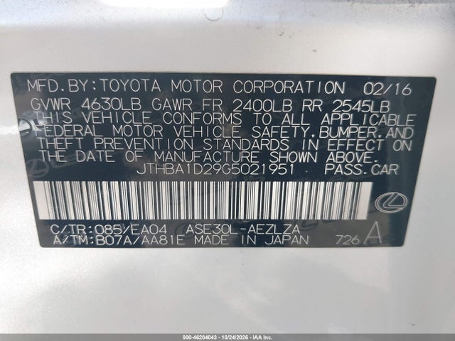 Lexus IS 200T 2016 JTHBA1D29G5021951 Image 9