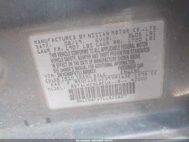 Продаж на аукціоні авто 2020 Nissan Versa Sr Xtronic Cvt, vin: 3N1CN8FV7LL805827, номер лоту: 46204082