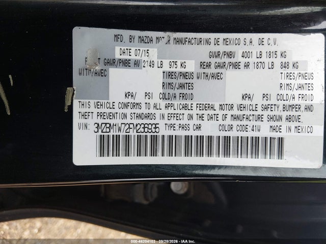 46204103 :رقم المزاد ، 3MZBM1W72FM236935 vin ، 2015 Mazda Mazda3 I Grand Touring مزاد بيع