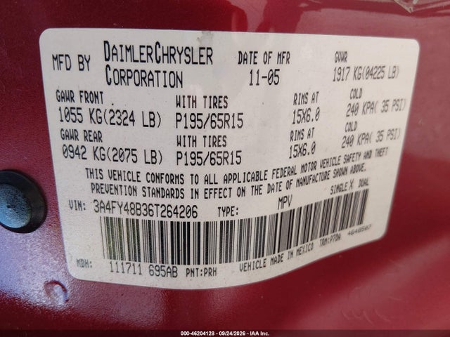 Продажа на аукционе авто 2006 Chrysler Pt Cruiser, vin: 3A4FY48B36T264206, номер лота: 46204128