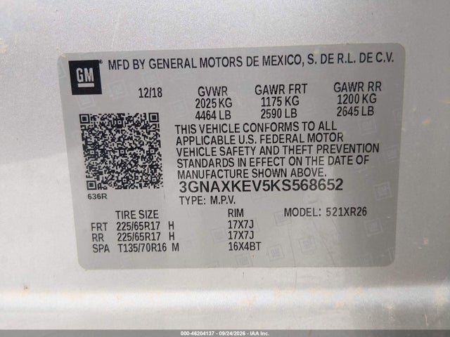3GNAXKEV5KS568652 Chevrolet EQUINOX LT