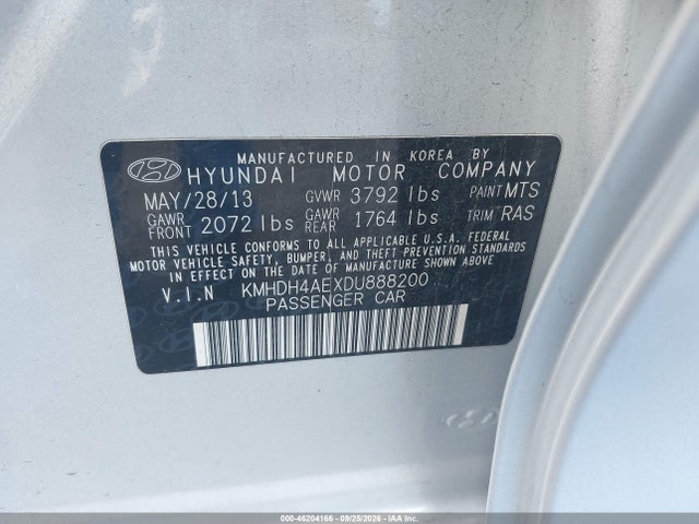 46204166 :رقم المزاد ، KMHDH4AEXDU888200 vin ، 2013 Hyundai Elantra Gls/limited مزاد بيع