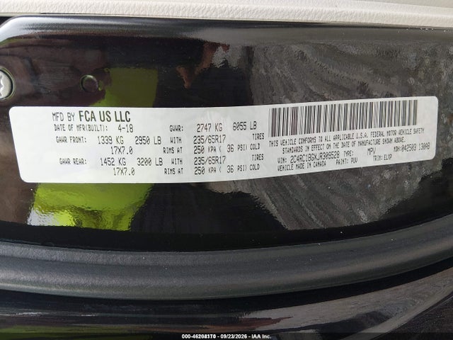 46204170 :رقم المزاد ، 2C4RC1BGXJR309528 vin ، 2018 Chrysler Pacifica Touring L مزاد بيع