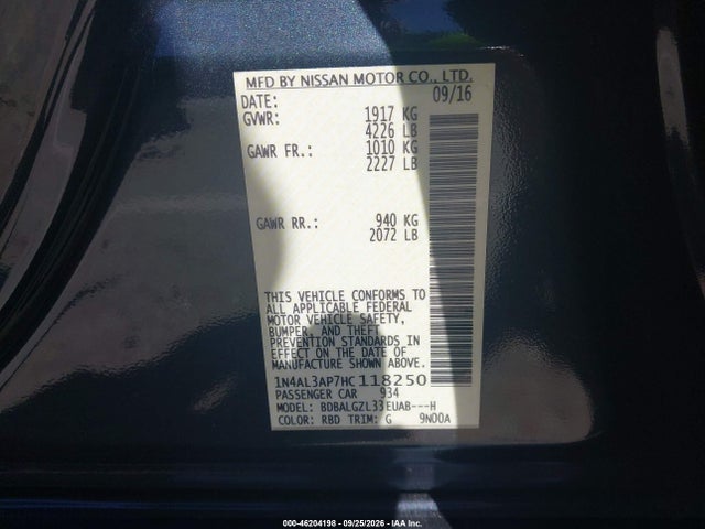 Продажа на аукционе авто 2017 Nissan Altima 2.5 S, vin: 1N4AL3AP7HC118250, номер лота: 46204198