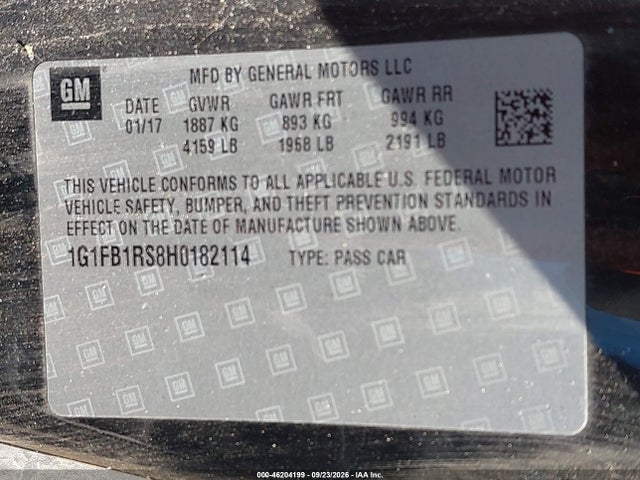 1G1FB1RS8H0182114 Chevrolet Camaro 1lt