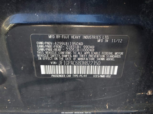 Продажа на аукционе авто 2013 Subaru Impreza Wagon 2.0i Premium, vin: JF1GPAC68DH822350, номер лота: 46204200