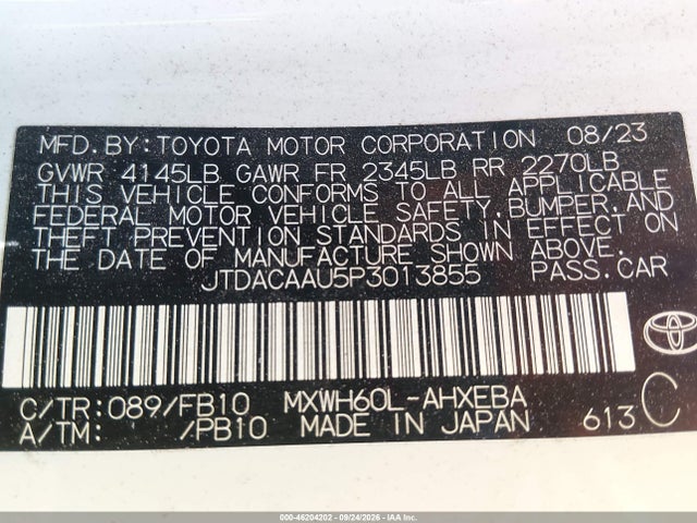 Продажа на аукционе авто 2023 Toyota Prius Le, vin: JTDACAAU5P3013855, номер лота: 46204202