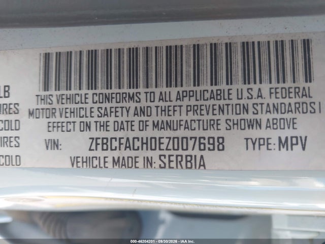 46204201 :رقم المزاد ، ZFBCFACH0EZ007698 vin ، 2014 Fiat 500l Lounge مزاد بيع