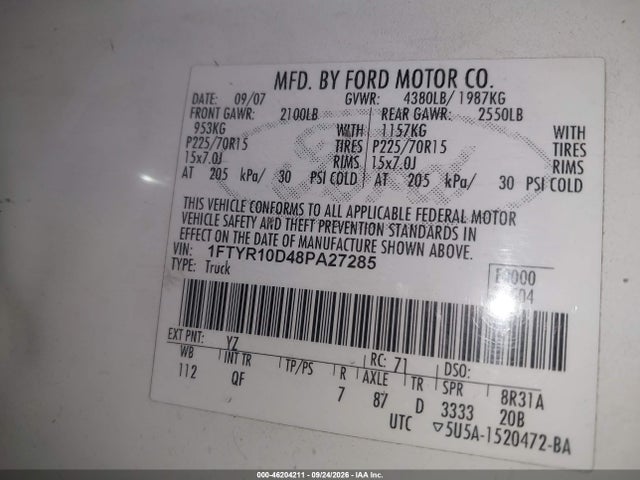 Продажа на аукционе авто 2008 Ford Ranger Xl/xlt, vin: 1FTYR10D48PA27285, номер лота: 46204211