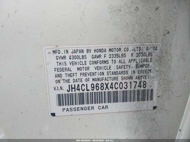 Aukcja sprzedaży 2004 Acura Tsx, vin: JH4CL968X4C031748, numer aukcji: 46204244
