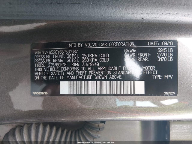 Продаж на аукціоні авто 2011 Volvo Xc90 3.2, vin: YV4952CY6B1581987, номер лоту: 46204263