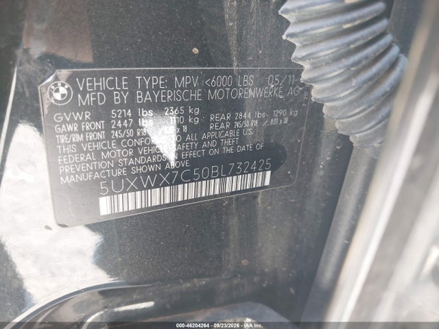 2011 Bmw X3 Xdrive35i მანქანა იყიდება აუქციონზე, vin: 5UXWX7C50BL732425, აუქციონის ნომერი: 46204264