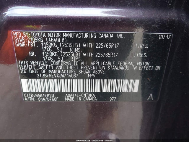 Auction sale of the 2018 Toyota Rav4 Le, vin: 2T3BFREVXJW714067, lot number: 46204274