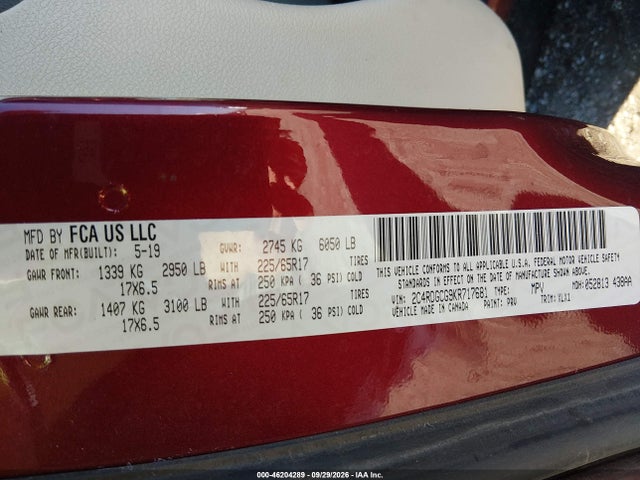 Aukcja sprzedaży 2019 Dodge Grand Caravan Sxt, vin: 2C4RDGCG9KR717681, numer aukcji: 46204289