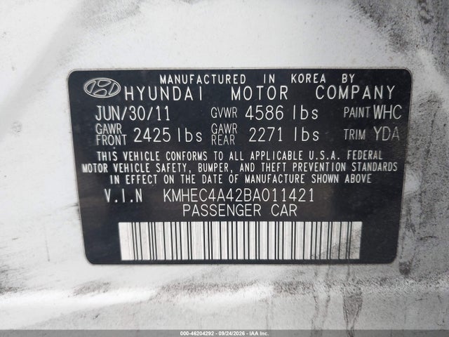 46204292 :رقم المزاد ، KMHEC4A42BA011421 vin ، 2011 Hyundai Sonata Hybrid مزاد بيع