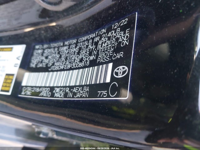 Aukcja sprzedaży 2023 Toyota Corolla Hybrid Le, vin: JTDBCMFE8P3008818, numer aukcji: 46204344