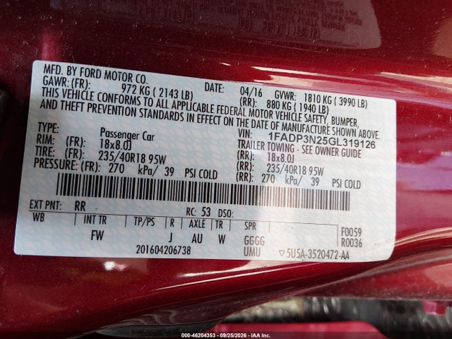 Продаж на аукціоні авто 2016 Ford Focus Titanium, vin: 1FADP3N25GL319126, номер лоту: 46204353