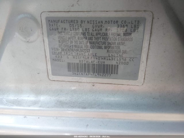Nissan Versa 1.6 S 2015 3N1CN7AP4FL942277 Image 9