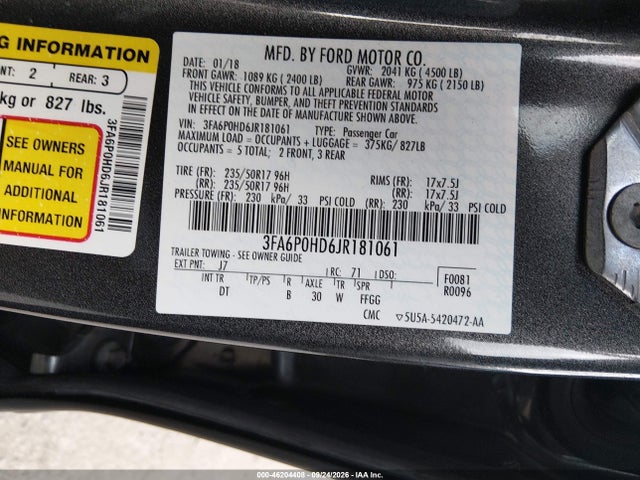Ford FUSION SE 2018 3FA6P0HD6JR181061 Image 9