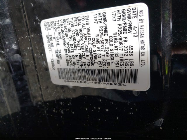 Aukcja sprzedaży 2013 Nissan Rogue Sv, vin: JN8AS5MV1DW643594, numer aukcji: 46204415