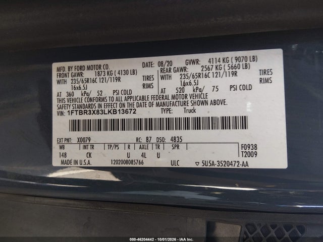 Ford Transit-250 Cargo Van 2020 1FTBR3X83LKB13672 Image 9