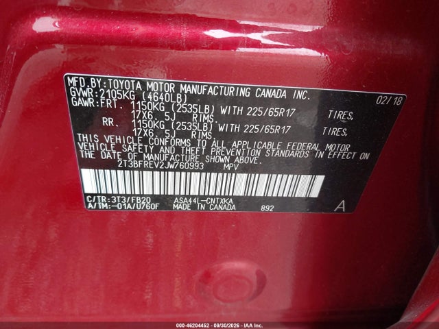 Продажа на аукционе авто 2018 Toyota Rav4 Le, vin: 2T3BFREV2JW760993, номер лота: 46204452
