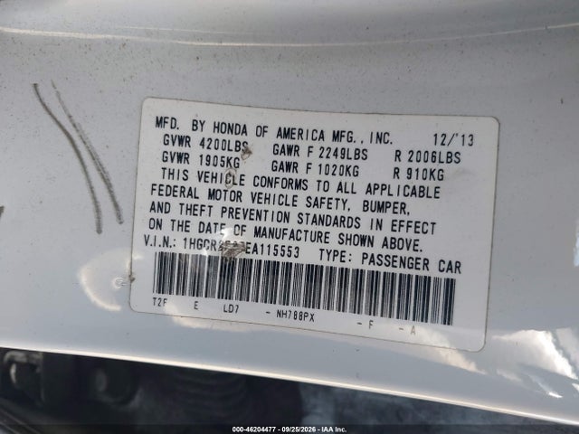 Aukcja sprzedaży 2014 Honda Accord Lx, vin: 1HGCR2F37EA115553, numer aukcji: 46204477