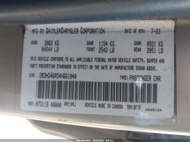 Aukcja sprzedaży 2004 Dodge Intrepid Se, vin: 2B3HD46R54H661840, numer aukcji: 46204545
