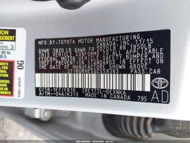 Aukcja sprzedaży 2016 Toyota Corolla Le, vin: 2T1BURHE5GC559383, numer aukcji: 46204555