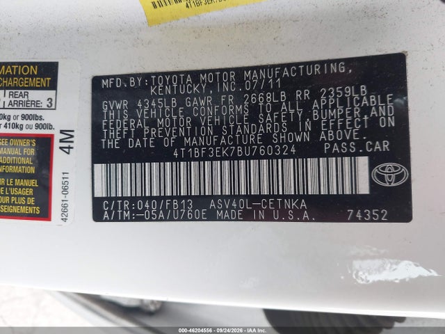 Продаж на аукціоні авто 2011 Toyota Camry Le, vin: 4T1BF3EK7BU760324, номер лоту: 46204556