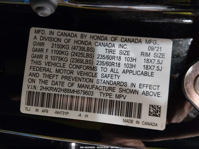 Honda Cr-v Awd Ex-l 2021 2HKRW2H88MH679603 Image 9