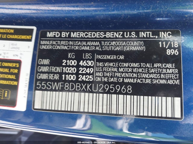 Продажа на аукционе авто 2019 Mercedes-benz C 300, vin: 55SWF8DBXKU295968, номер лота: 46204573