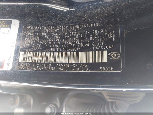 Продажа на аукционе авто 2017 Toyota Camry Se, vin: 4T1BF1FK1HU789541, номер лота: 46204600