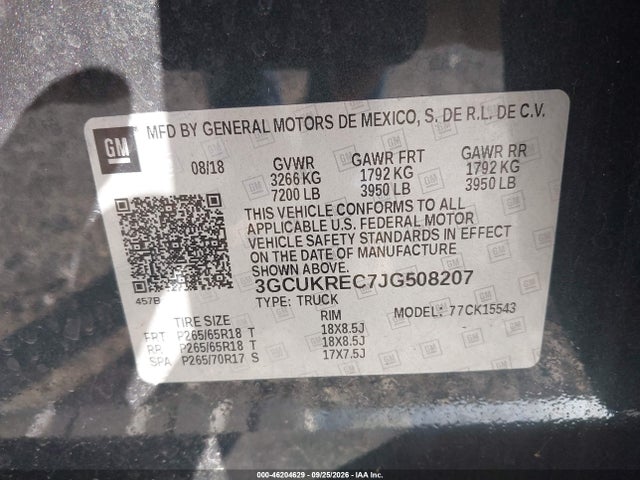 Aukcja sprzedaży 2018 Chevrolet Silverado 1500 1lt, vin: 3GCUKREC7JG508207, numer aukcji: 46204629