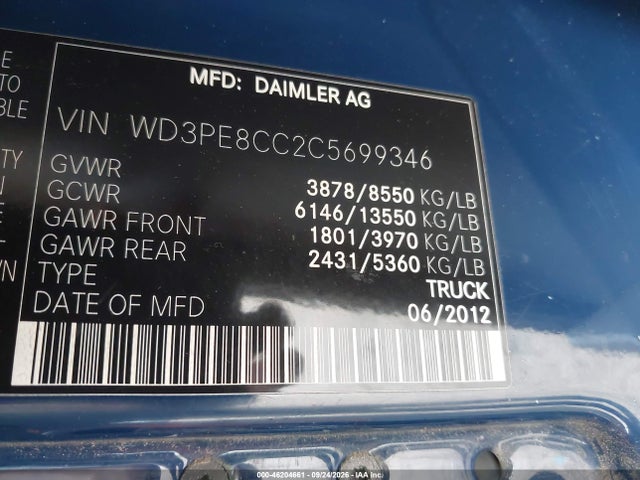 2012 Mercedes-benz Sprinter 2500 High Roof მანქანა იყიდება აუქციონზე, vin: WD3PE8CC2C5699346, აუქციონის ნომერი: 46204661