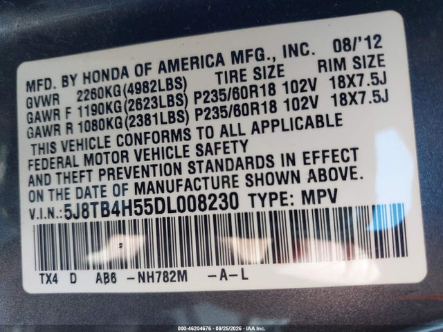 Aukcja sprzedaży 2013 Acura Rdx, vin: 5J8TB4H55DL008230, numer aukcji: 46204676