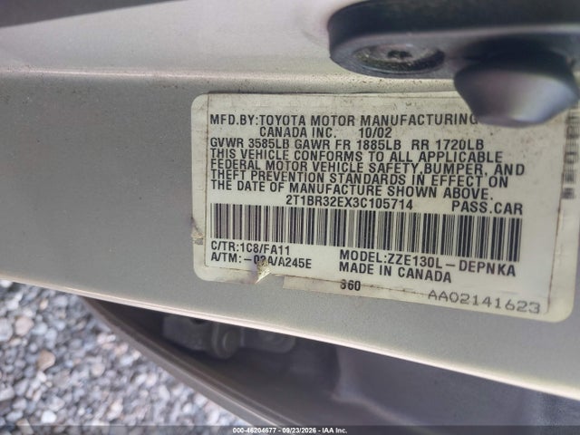Aukcja sprzedaży 2003 Toyota Corolla Le, vin: 2T1BR32EX3C105714, numer aukcji: 46204677