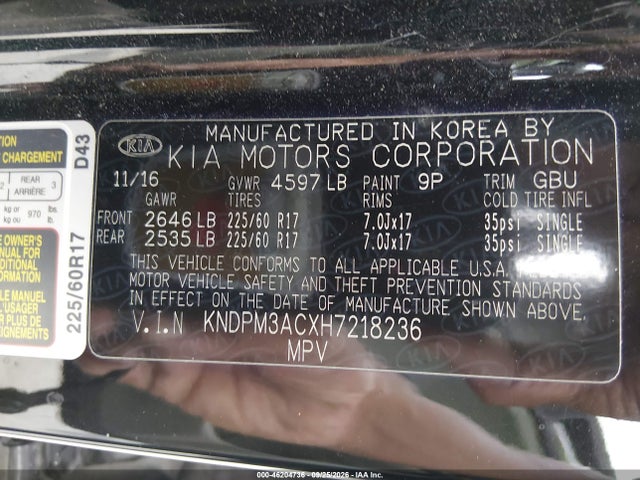 Aukcja sprzedaży 2017 Kia Sportage Lx, vin: KNDPM3ACXH7218236, numer aukcji: 46204736