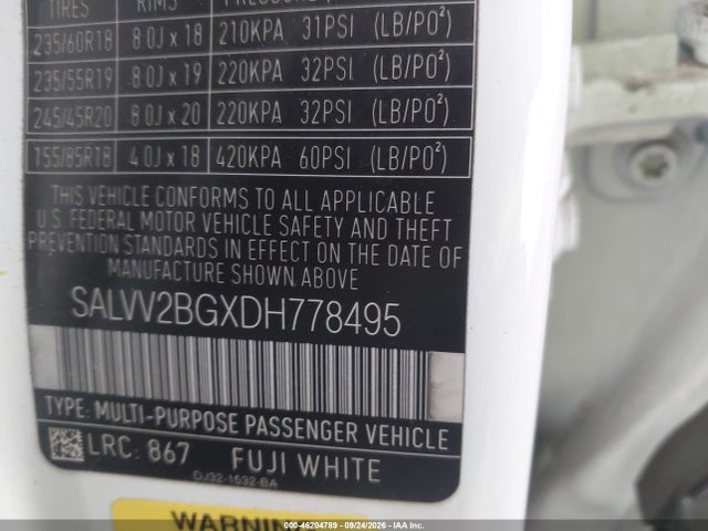 Продажа на аукционе авто 2013 Land Rover Range Rover Evoque Pure, vin: SALVV2BGXDH778495, номер лота: 46204789