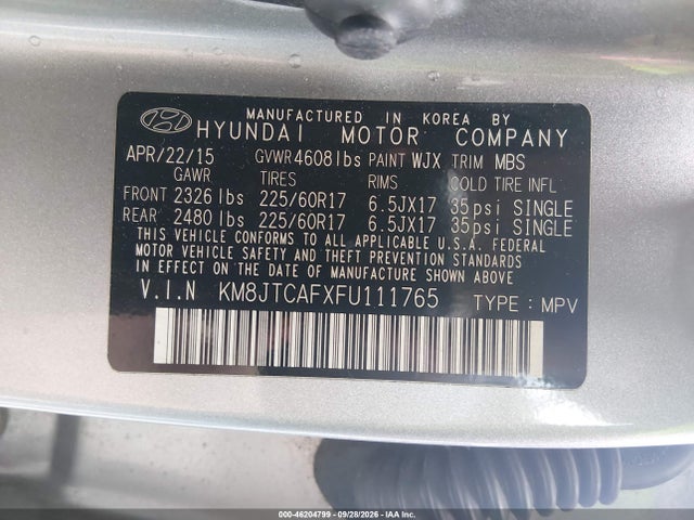 Aukcja sprzedaży 2015 Hyundai Tucson Gls, vin: KM8JTCAFXFU111765, numer aukcji: 46204799
