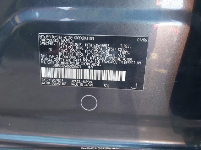 Продажа на аукционе авто 2006 Toyota Rav4 Sport, vin: JTMBD32V866005671, номер лота: 46204829