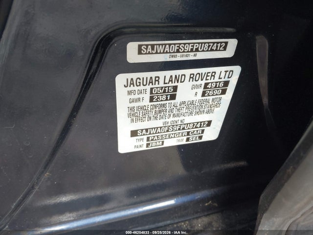 Продаж на аукціоні авто 2015 Jaguar Xf 2.0t Premium, vin: SAJWA0FS9FPU87412, номер лоту: 46204833
