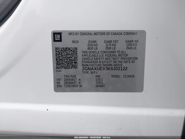 Chevrolet EQUINOX LT 2019 2GNAXUEV3K6302122 Image 9
