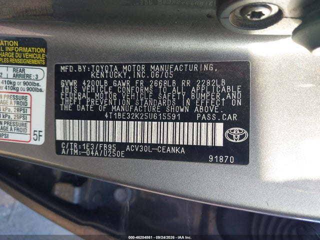 Продажа на аукционе авто 2005 Toyota Camry Le, vin: 4T1BE32K25U615591, номер лота: 46204861
