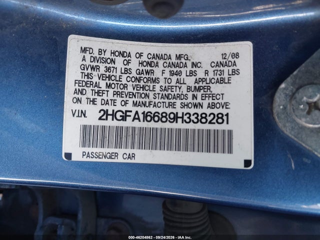 Продажа на аукционе авто 2009 Honda Civic Sdn Lx-s, vin: 2HGFA16689H338281, номер лота: 46204862