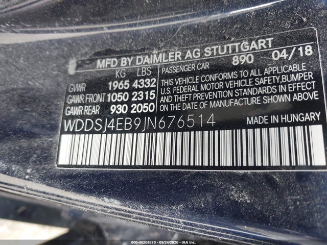 Продаж на аукціоні авто 2018 Mercedes-benz Cla 250, vin: WDDSJ4EB9JN676514, номер лоту: 46204879