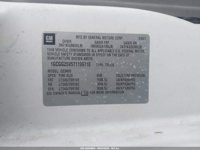 2007 Chevrolet Express Work Van მანქანა იყიდება აუქციონზე, vin: 1GCGG25V571199710, აუქციონის ნომერი: 46204908