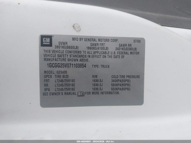 2007 Chevrolet Express Work Van მანქანა იყიდება აუქციონზე, vin: 1GCGG25V071103854, აუქციონის ნომერი: 46204981