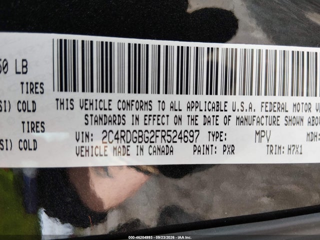 46204993 :رقم المزاد ، 2C4RDGBG2FR524697 vin ، 2015 Dodge Grand Caravan Se مزاد بيع